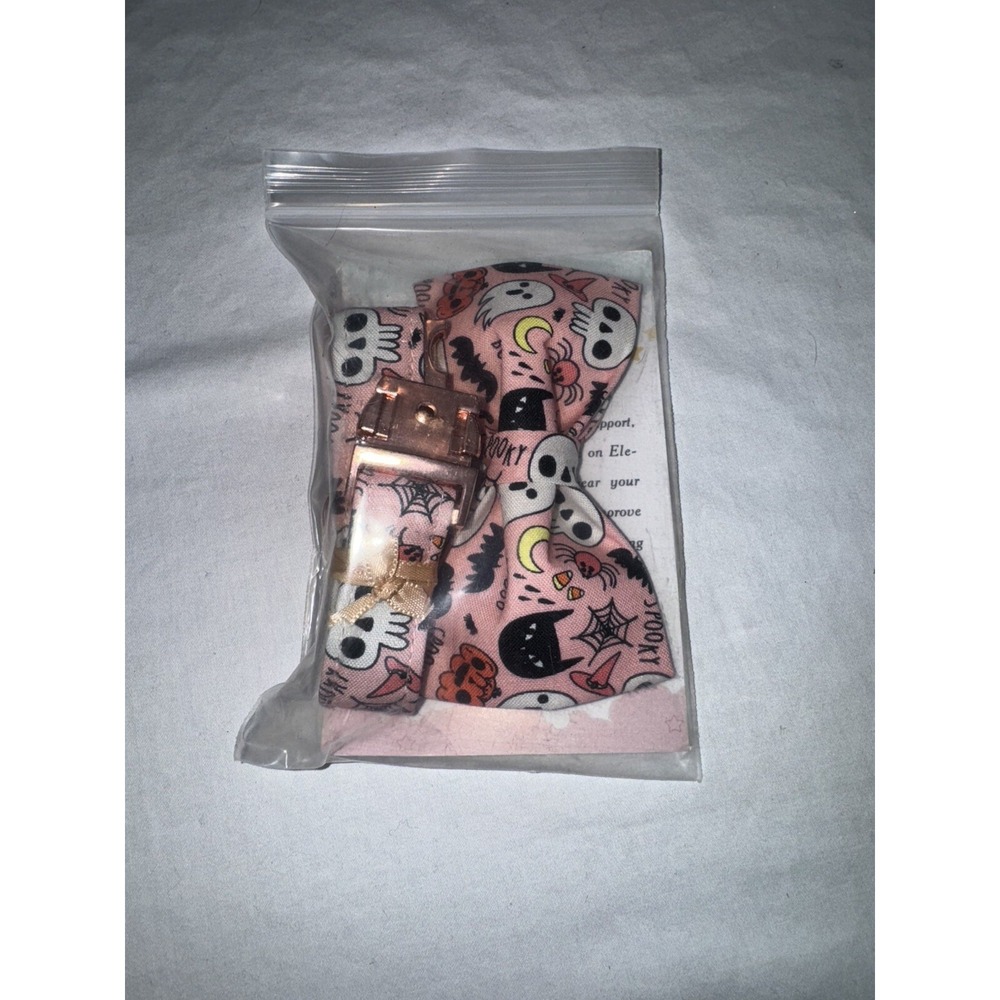 Pink Skull Halloween Pastel Goth Dog Collar & Bow Elegant Little Tail Small Dogs